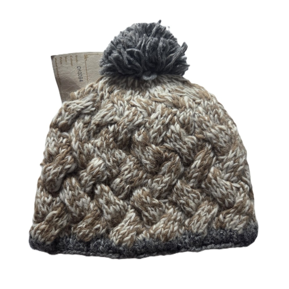 The Collection Royal Handmade Lined Knit Ski Hat Gray & Light Brown NWT
